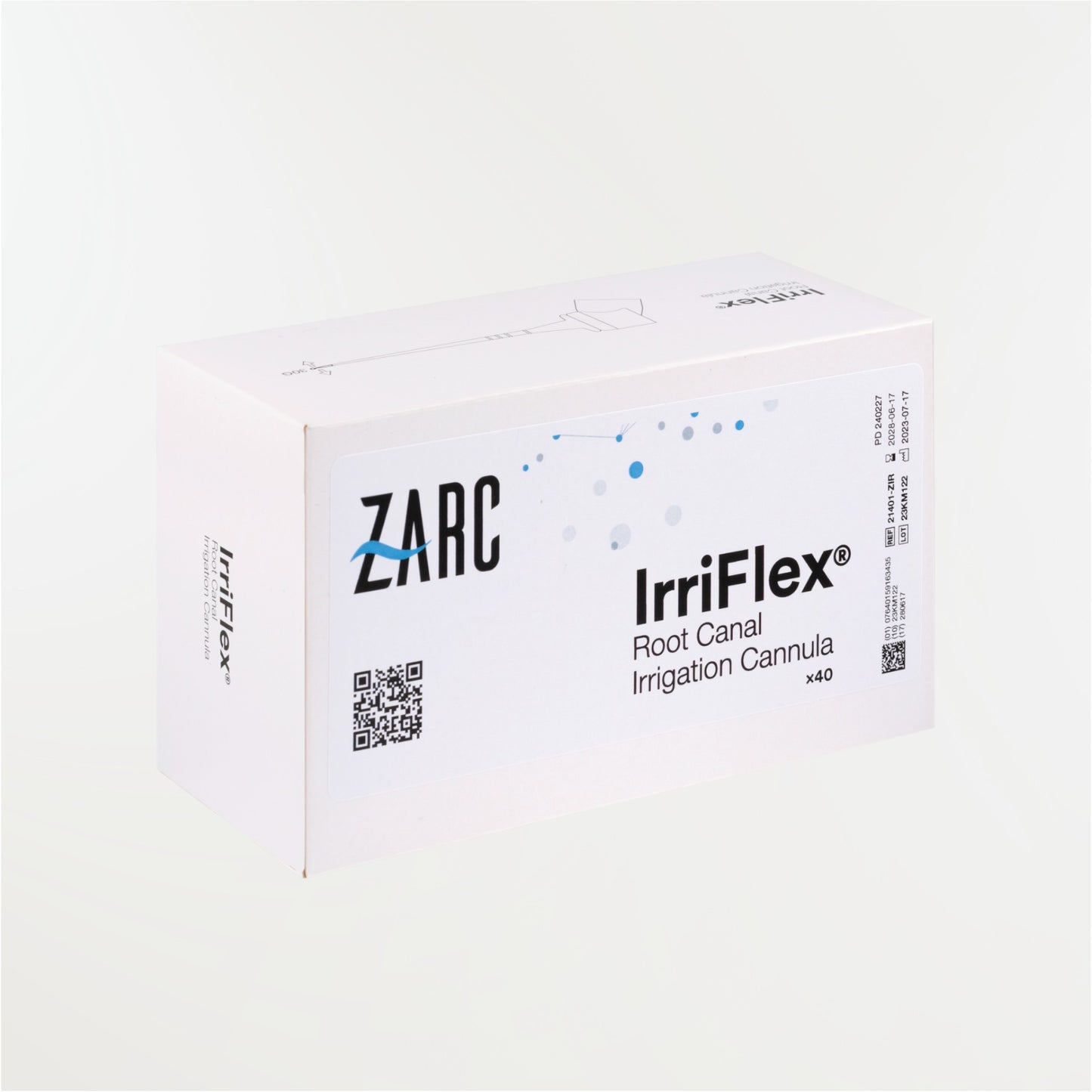 Embouts d'irrigation endocanalaire ZARC type Irriflex – double ouverture latérale apicale, boîte de 40 blisters individuels