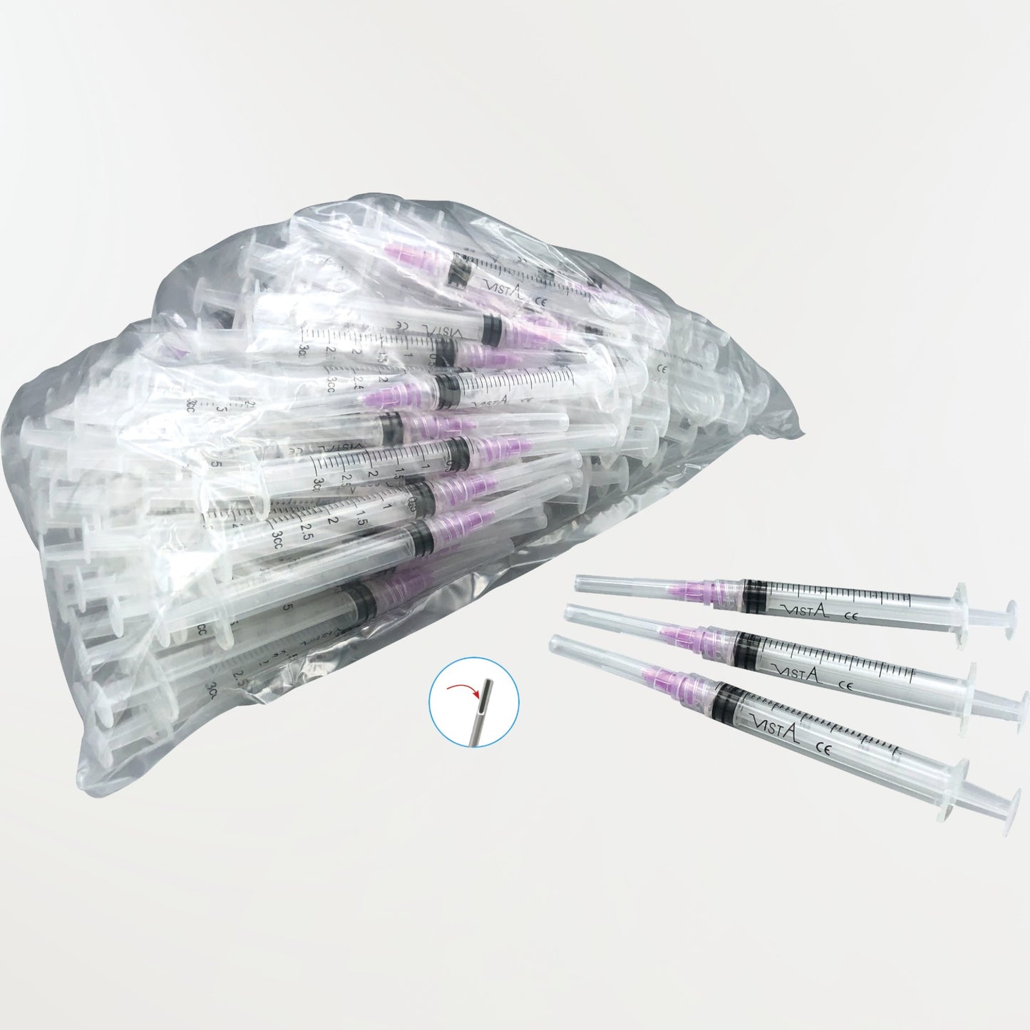 Irrigation syringes with needles 30G