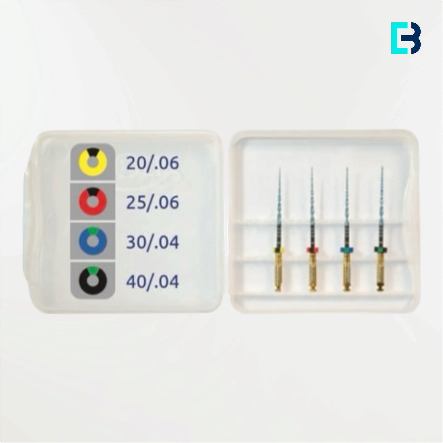 Plaquette de 4 limes endodontiques EDMax assortiment n°3 – Shapers 20/06, 25/06 et Finishers 30/04, 40/04, Neolix