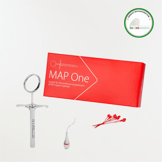 Kit MAP ONE avec seringue en acier inoxydable, embout Ni-Ti rouge et pistons pour placer le MTA et la biocéramique