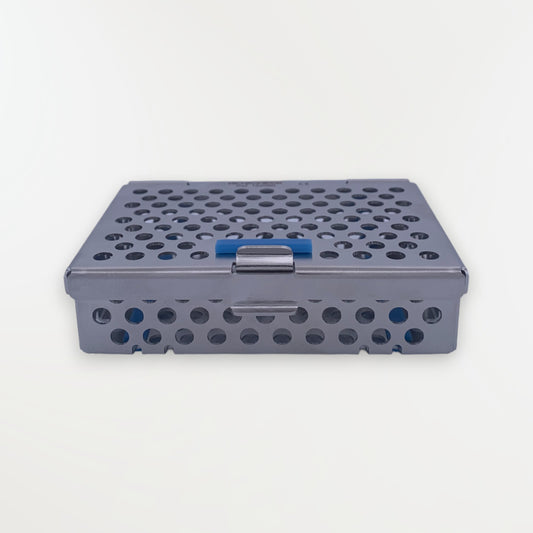 Mini cassette perforée en acier inoxydable pour ranger et stériliser 8 à 10 clamps à digue