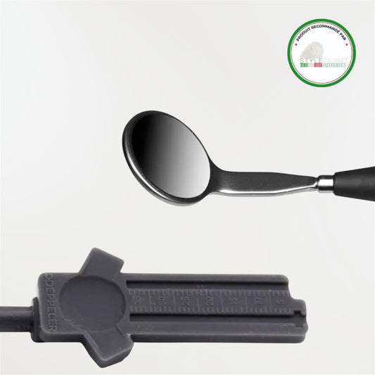 Miroir ergonomique et Multiplo Deppeler Smart Endo avec guide en silicone pour contrôler la longueur des limes endodontiques et des cônes de gutta-percha.