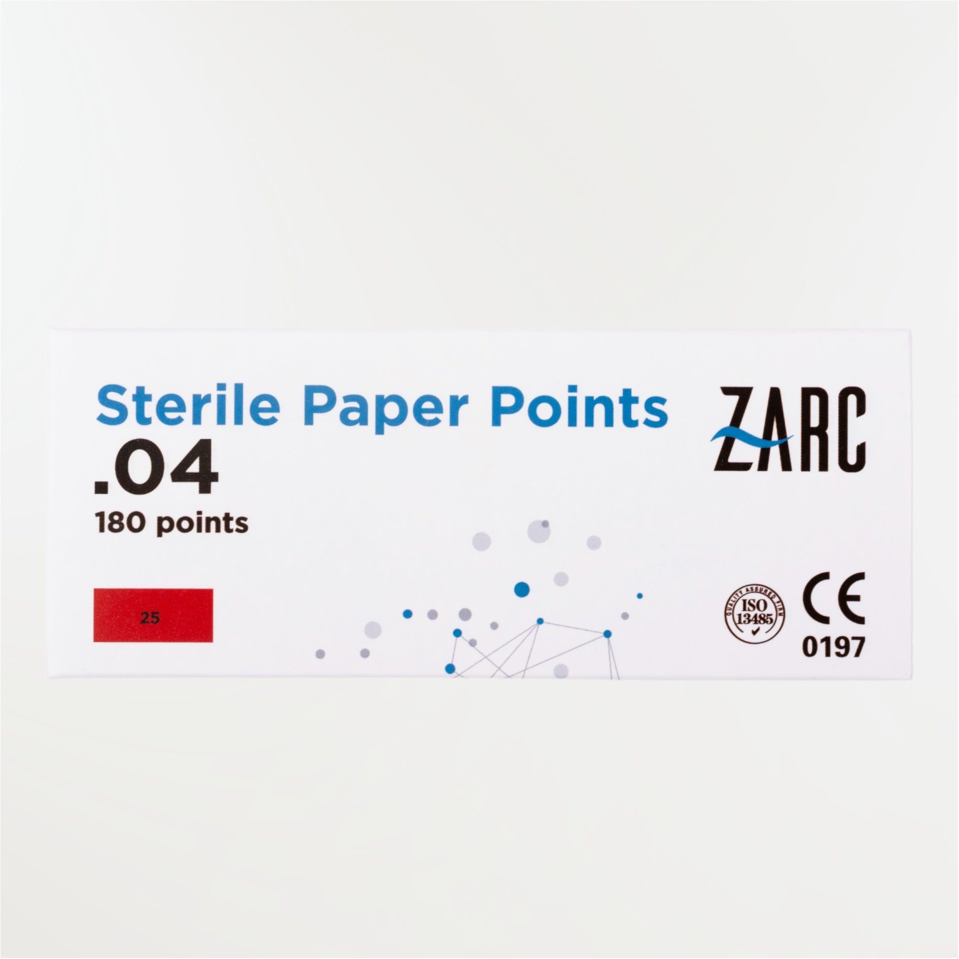 Pointes de papier stériles standardisées ZARC – 4 tailles 25/30 4%/6%, blisters individuels de 6, boîte 180