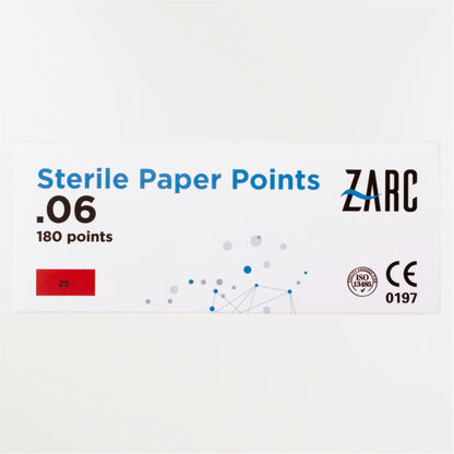 Pointes de papier stériles standardisées ZARC – 4 tailles 25/30 4%/6%, blisters individuels de 6, boîte 180