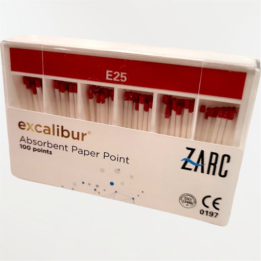 Pointes de papier Excalibur ZARC non stériles – conicité 5%, tailles E20 E25 E35 E45, boîte de 100
