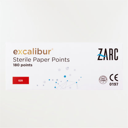 Pointes de papier stériles Excalibur ZARC – tailles E20 E25 E35 E45, blisters individuels de 6, boîte 180