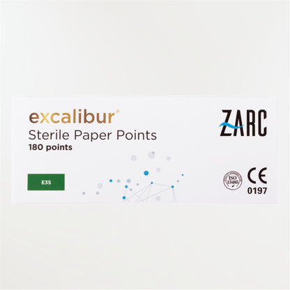 Pointes de papier stériles Excalibur ZARC – tailles E20 E25 E35 E45, blisters individuels de 6, boîte 180