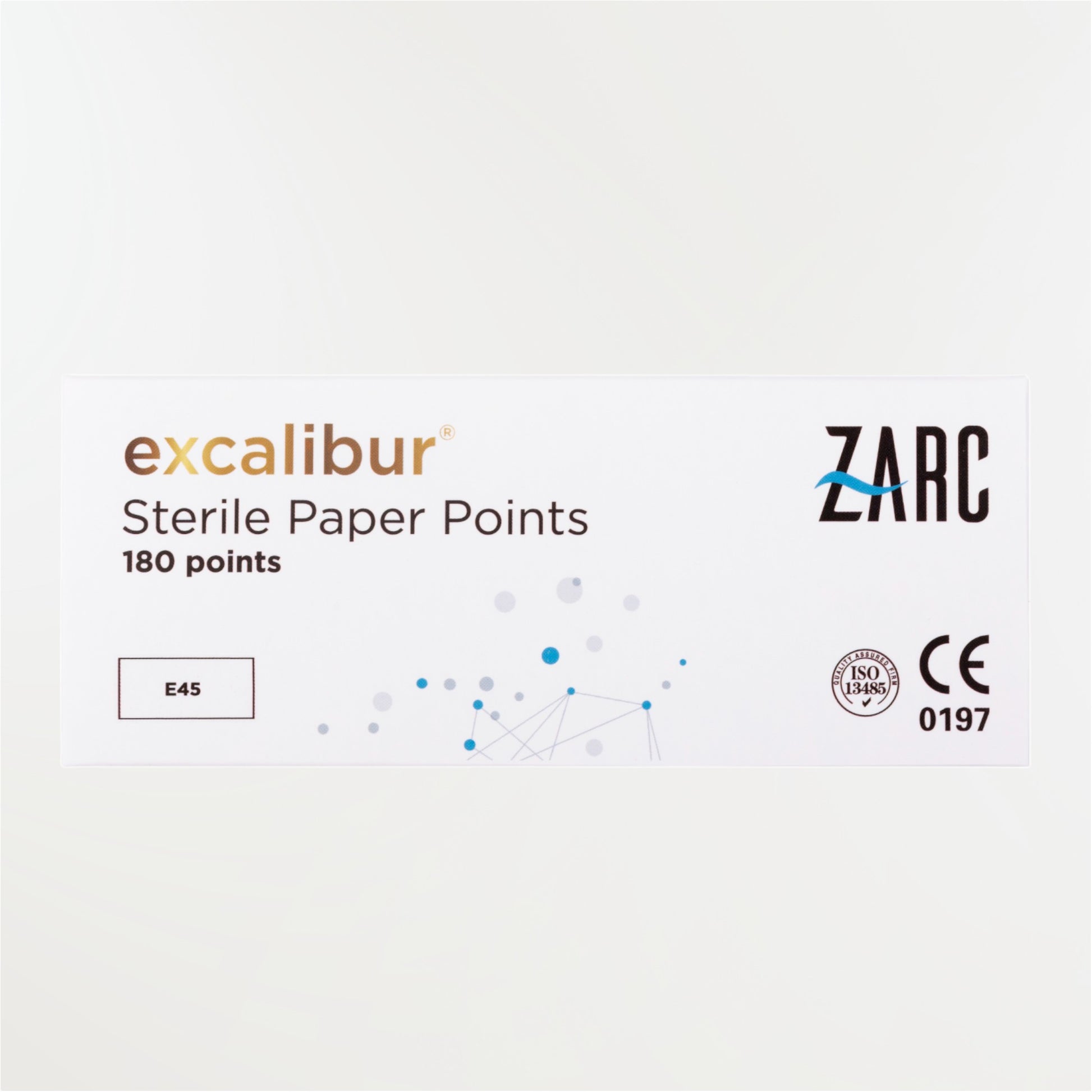 Pointes de papier stériles Excalibur ZARC – tailles E20 E25 E35 E45, blisters individuels de 6, boîte 180