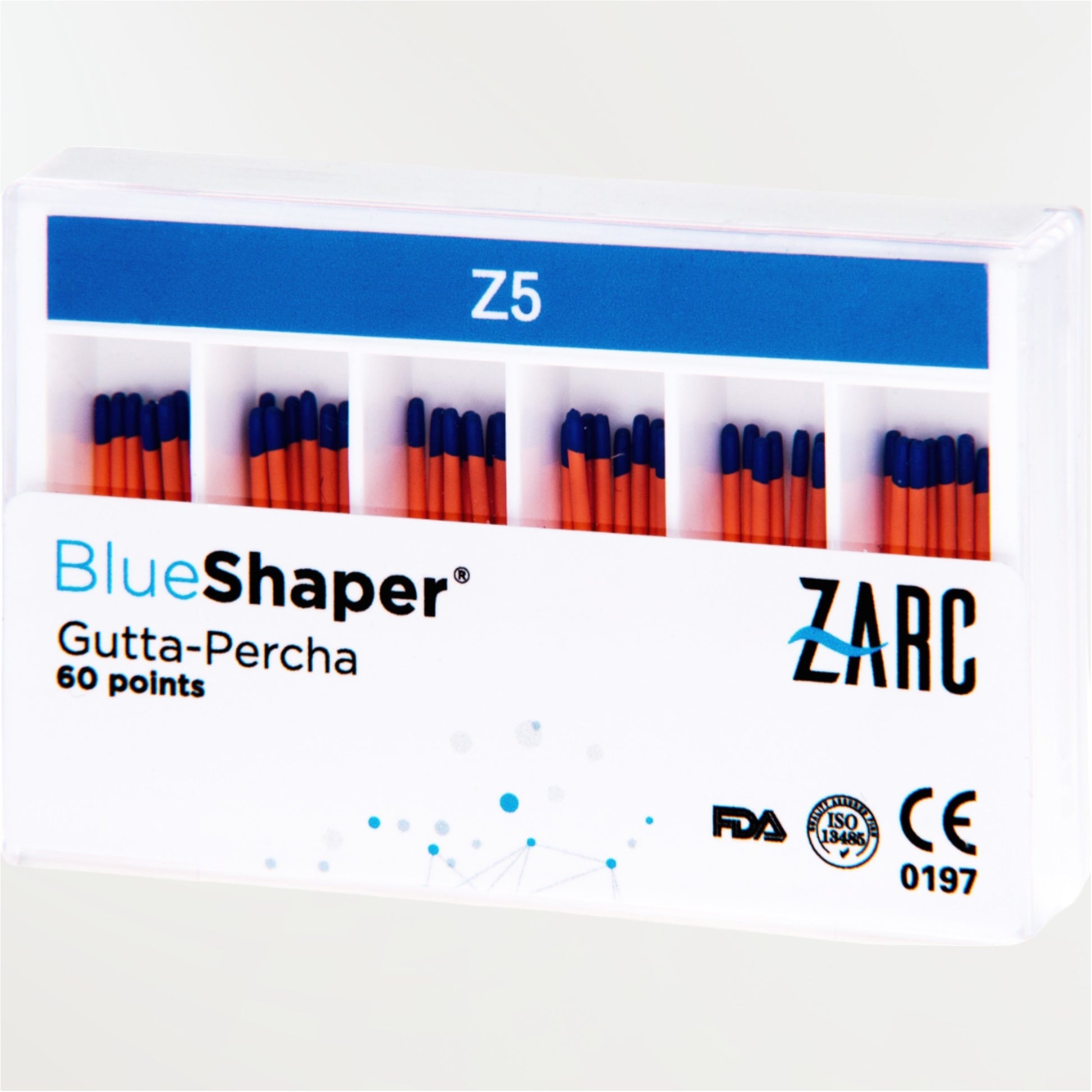 Cônes de gutta percha BlueShaper ZARC conicité 6% – Z3 à Z7, monocône biocéramique ou compaction à chaud