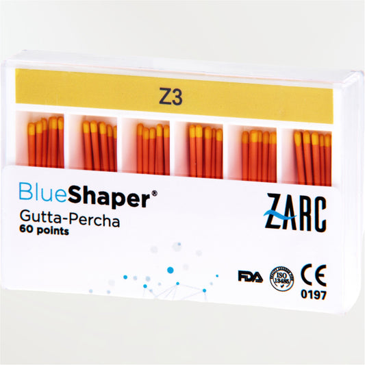 Cônes de gutta percha BlueShaper ZARC conicité 6% – Z3 à Z7, monocône biocéramique ou compaction à chaud