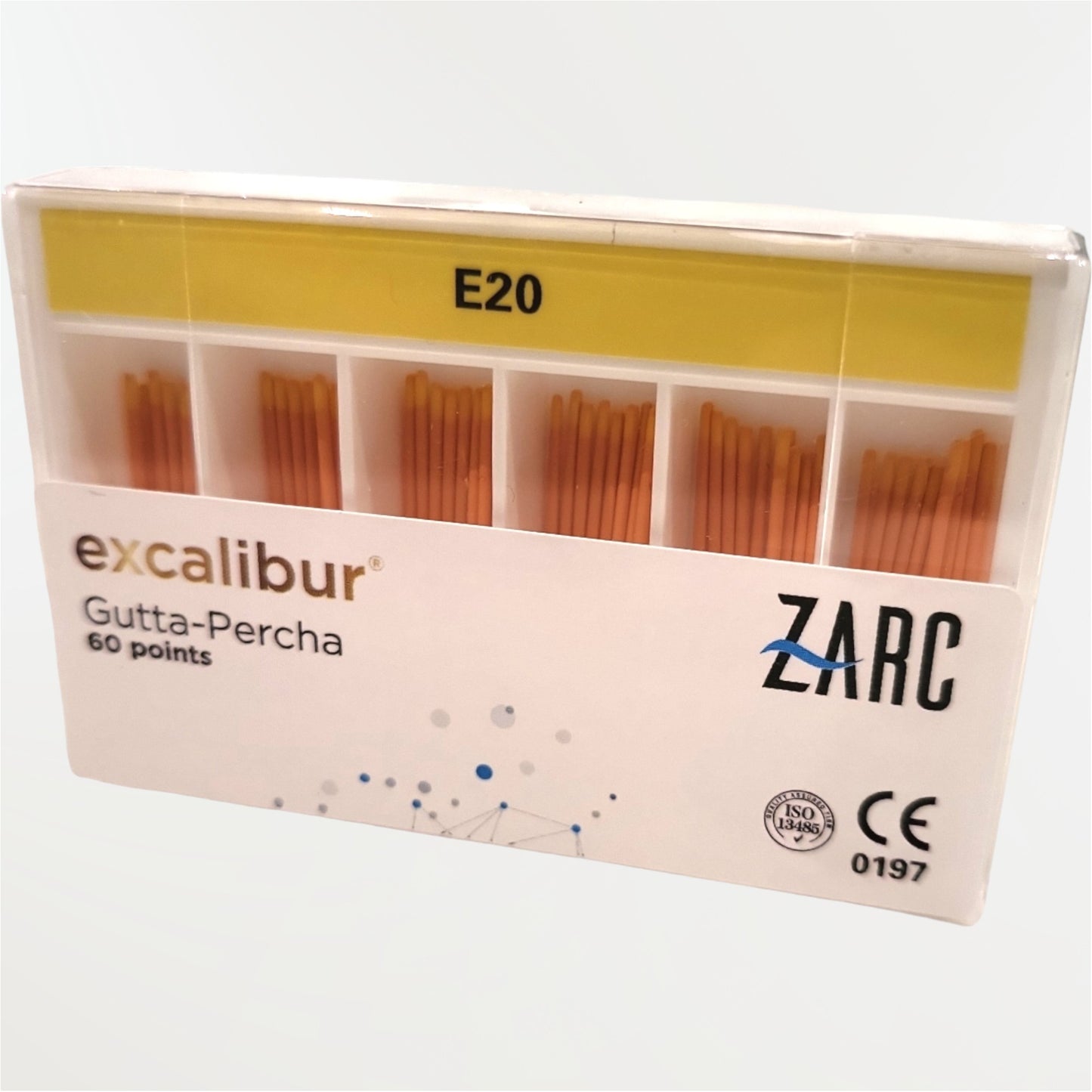 Cônes de gutta percha Excalibur ZARC conicité 5% – E20 à E45, monocône biocéramique ou compaction à chaud