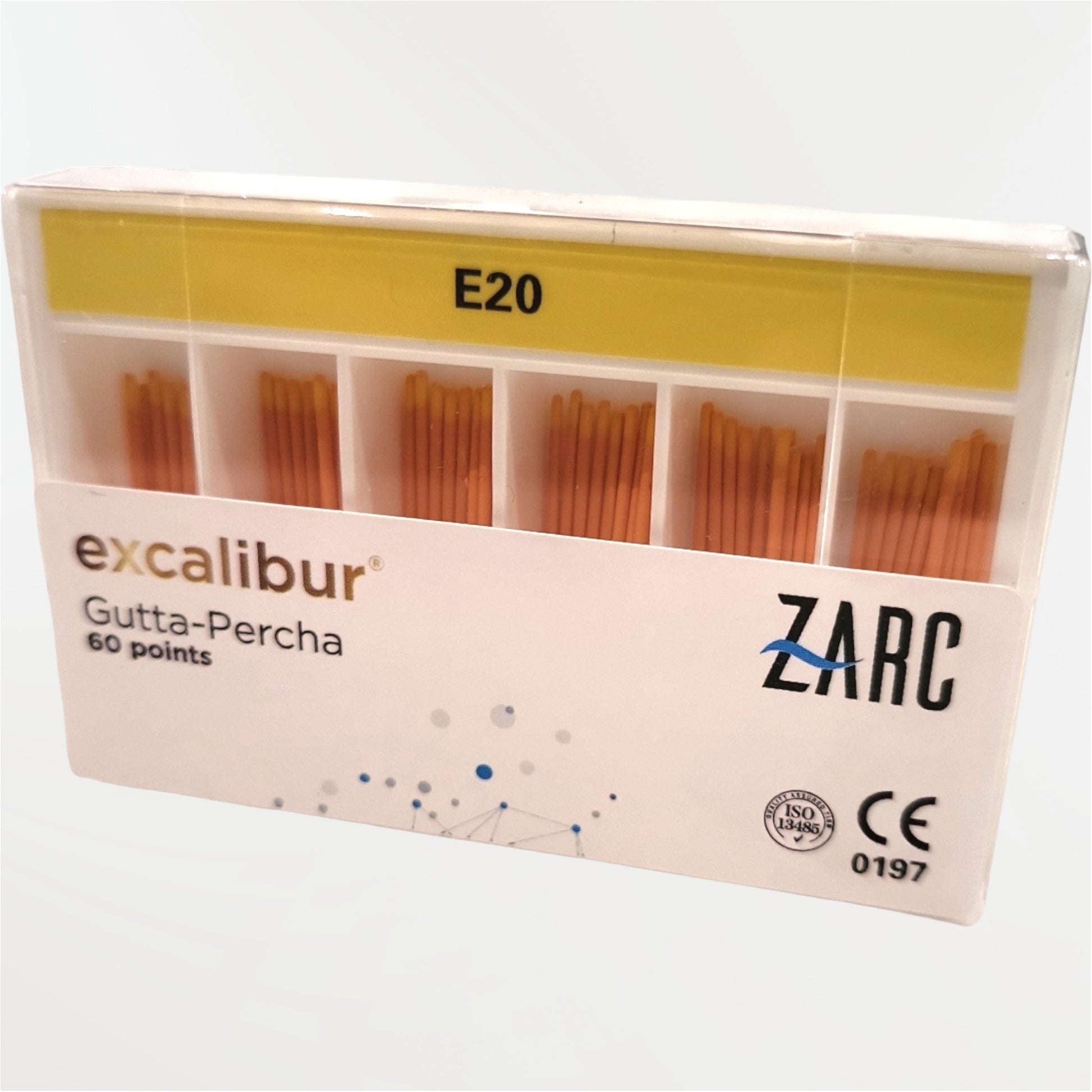 Cônes de gutta percha Excalibur ZARC conicité 5% – E20 à E45, monocône biocéramique ou compaction à chaud