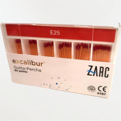 Cônes de gutta percha Excalibur ZARC conicité 5% – E20 à E45, monocône biocéramique ou compaction à chaud