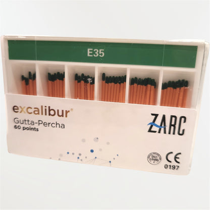 Cônes de gutta percha Excalibur ZARC conicité 5% – E20 à E45, monocône biocéramique ou compaction à chaud