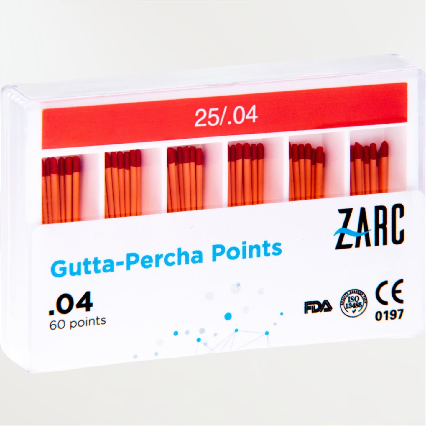 Cônes de gutta percha standardisés ZARC ISO – 25/100 et 30/100, conicité 4% et 6%, version Fine