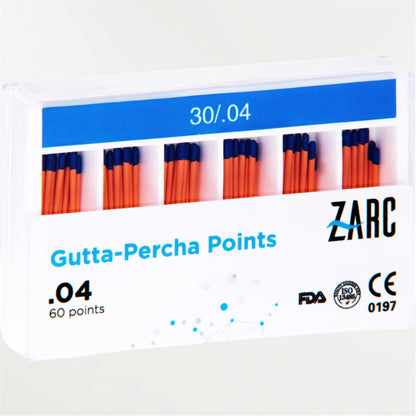 Cônes de gutta percha standardisés ZARC ISO – 25/100 et 30/100, conicité 4% et 6%, version Fine
