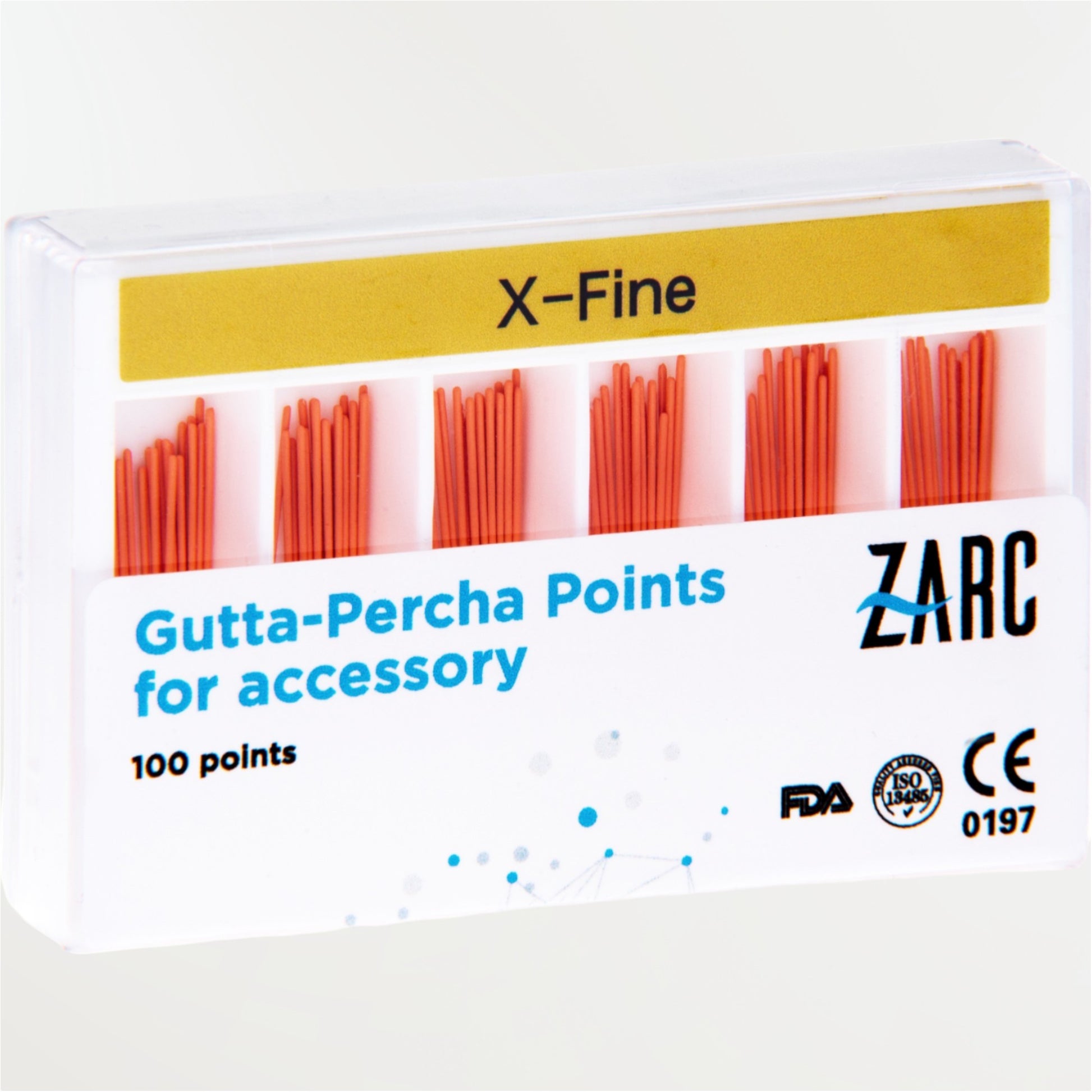 Cônes de gutta percha standardisés ZARC ISO – 25/100 et 30/100, conicité 4% et 6%, version Fine