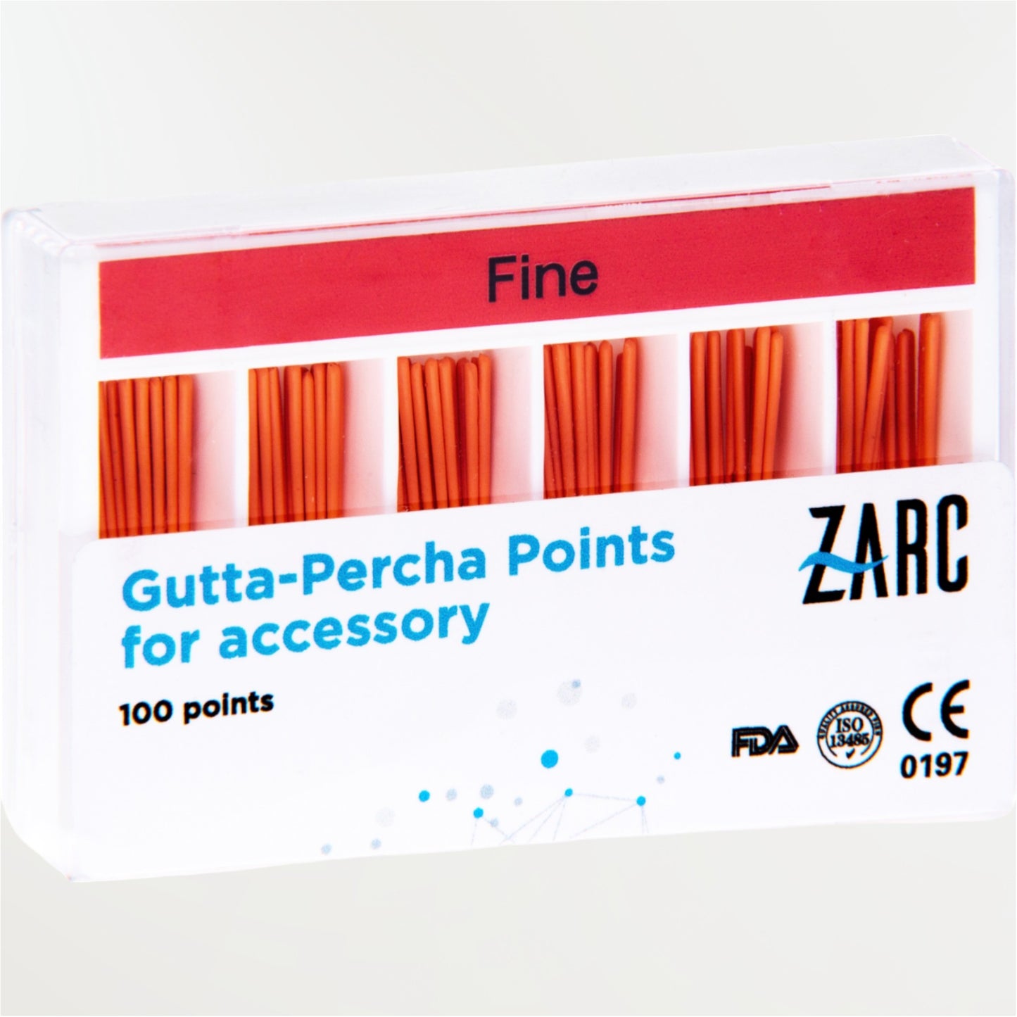 Cônes de gutta percha standardisés ZARC ISO – 25/100 et 30/100, conicité 4% et 6%, version Fine