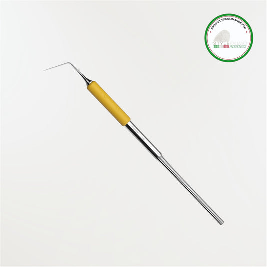 Sonde Explora Deppeler fine et flexible pour l'exploration endodontique de précision sous microscope opératoire ou loupe binoculaire.
