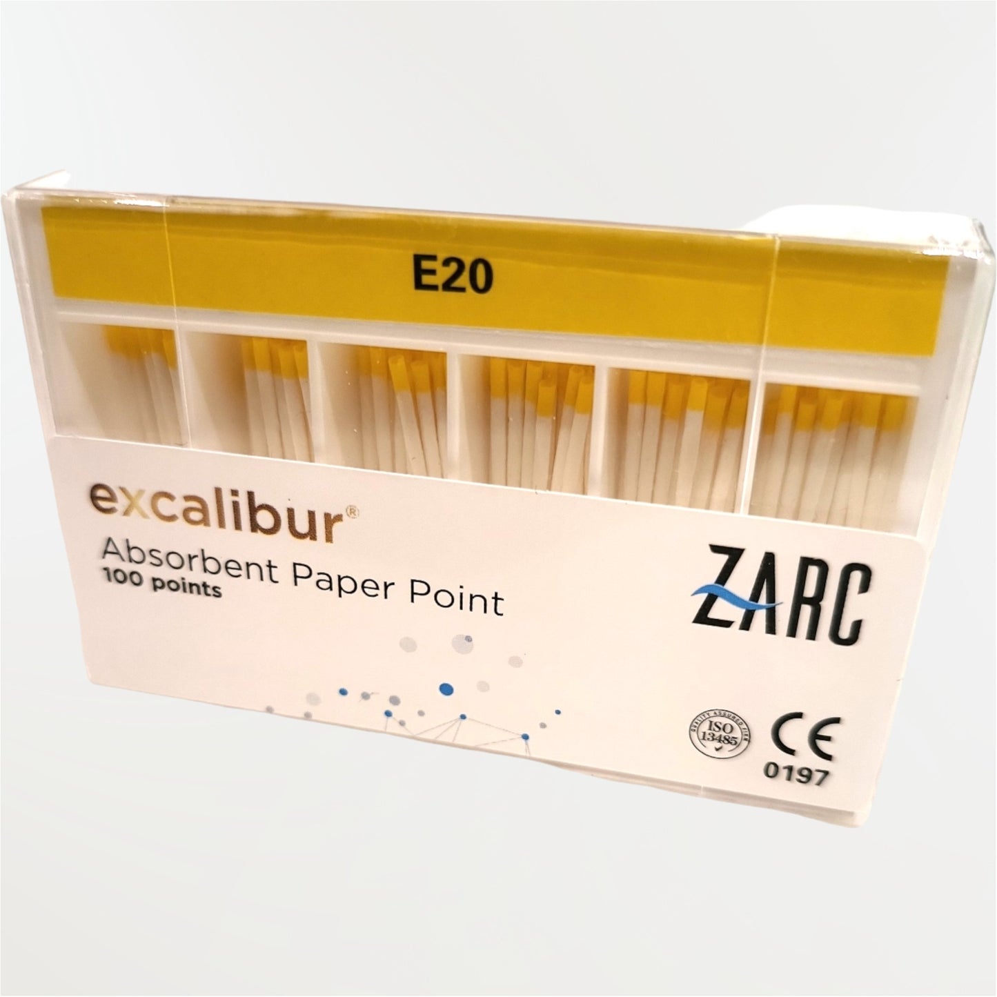 Pointes de papier Excalibur ZARC non stériles – conicité 5%, tailles E20 E25 E35 E45, boîte de 100