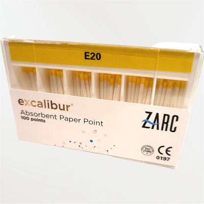 Pointes de papier Excalibur ZARC non stériles – conicité 5%, tailles E20 E25 E35 E45, boîte de 100