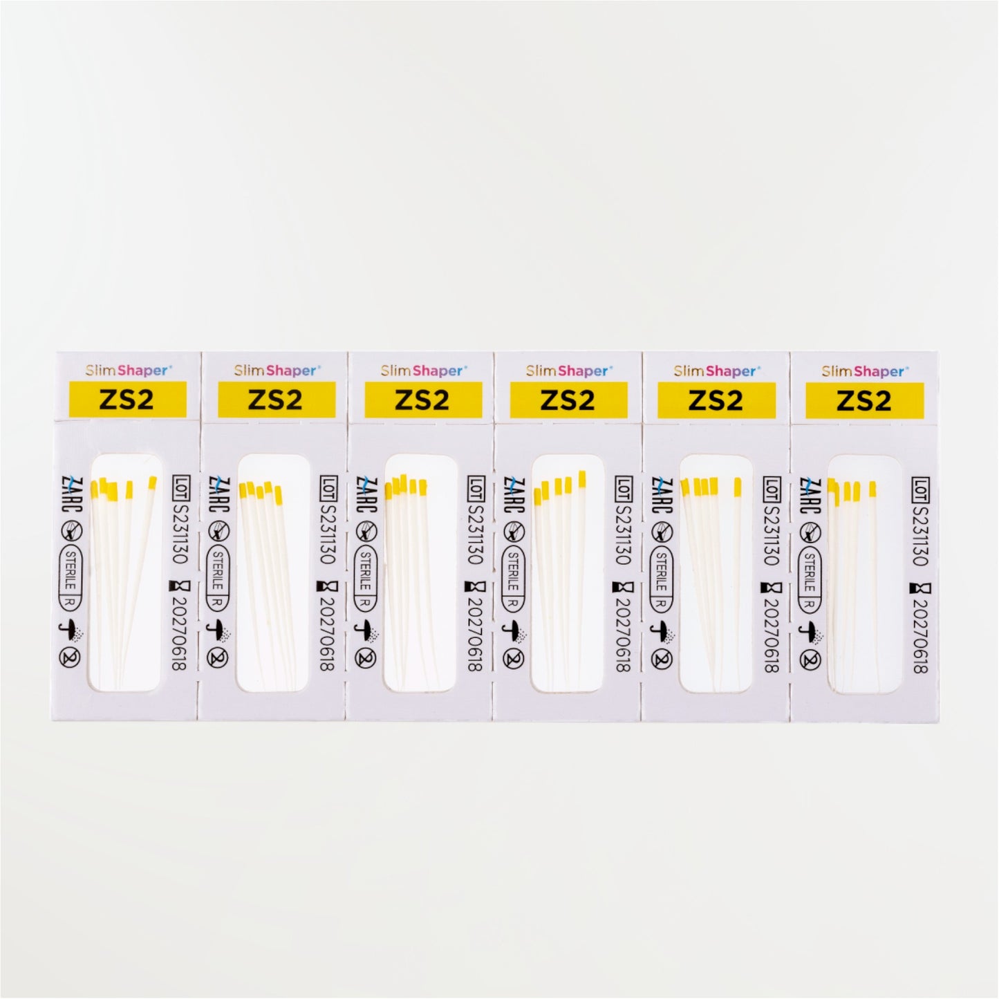 Pointes de papier stériles Slim Shaper ZARC – tailles ZS1 ZS2 ZS3, blisters individuels de 6, boîte 180