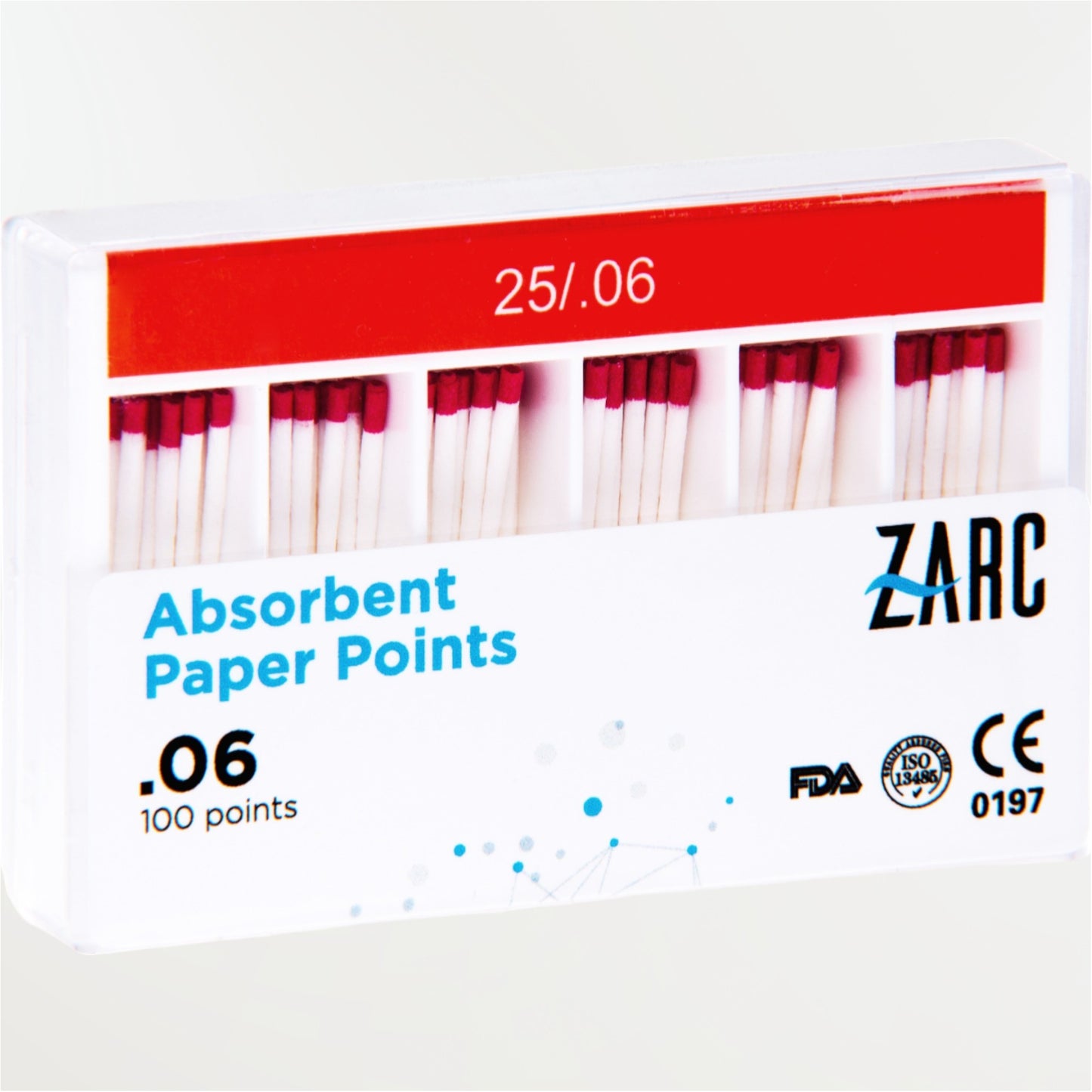 Pointes de papier standardisées ZARC non stériles – ISO 25/100 et 30/100, conicités 4% et 6%, boîte de 100